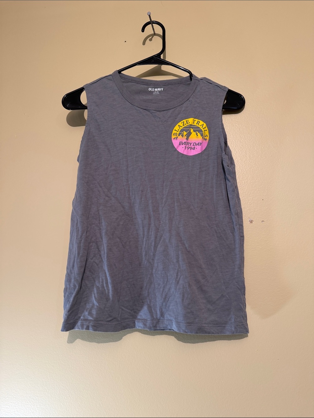 Old Navy Gray Tank Top with Pink and Yellow Badge
